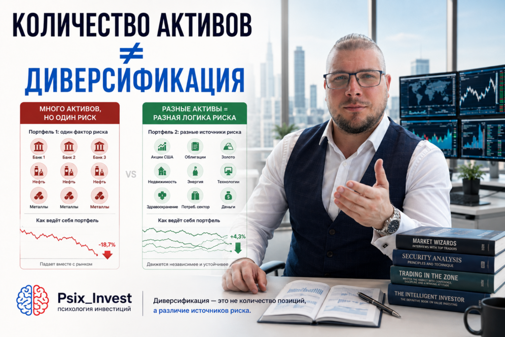 Сравнение количества активов и реальной диверсификации инвестиционного портфеля