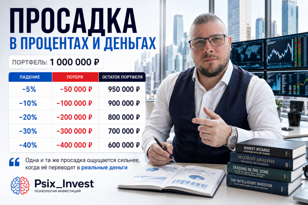 Размер просадки инвестиционного портфеля в процентах и рублях