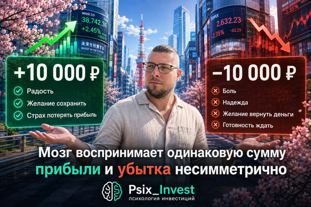 Разница эмоциональной реакции инвестора на прибыль и убыток в 10 000 рублей