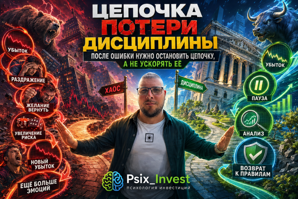 Психологическая цепочка от первого убытка к эмоциональной торговле и увеличению риска