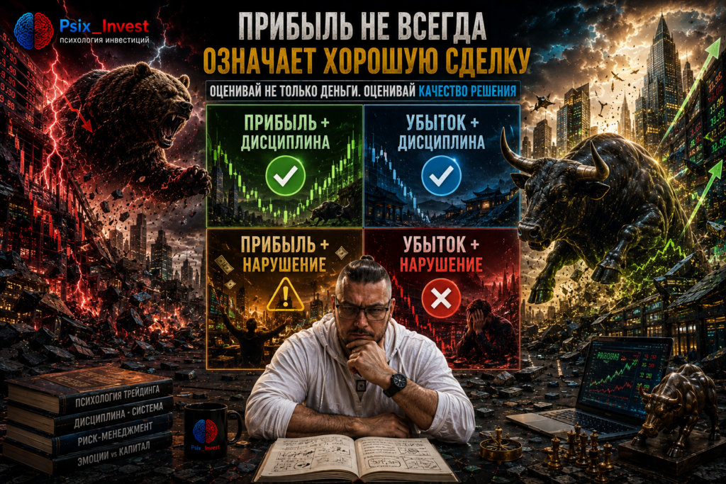 Сравнение прибыльных и убыточных сделок с соблюдением и нарушением торговой дисциплины
