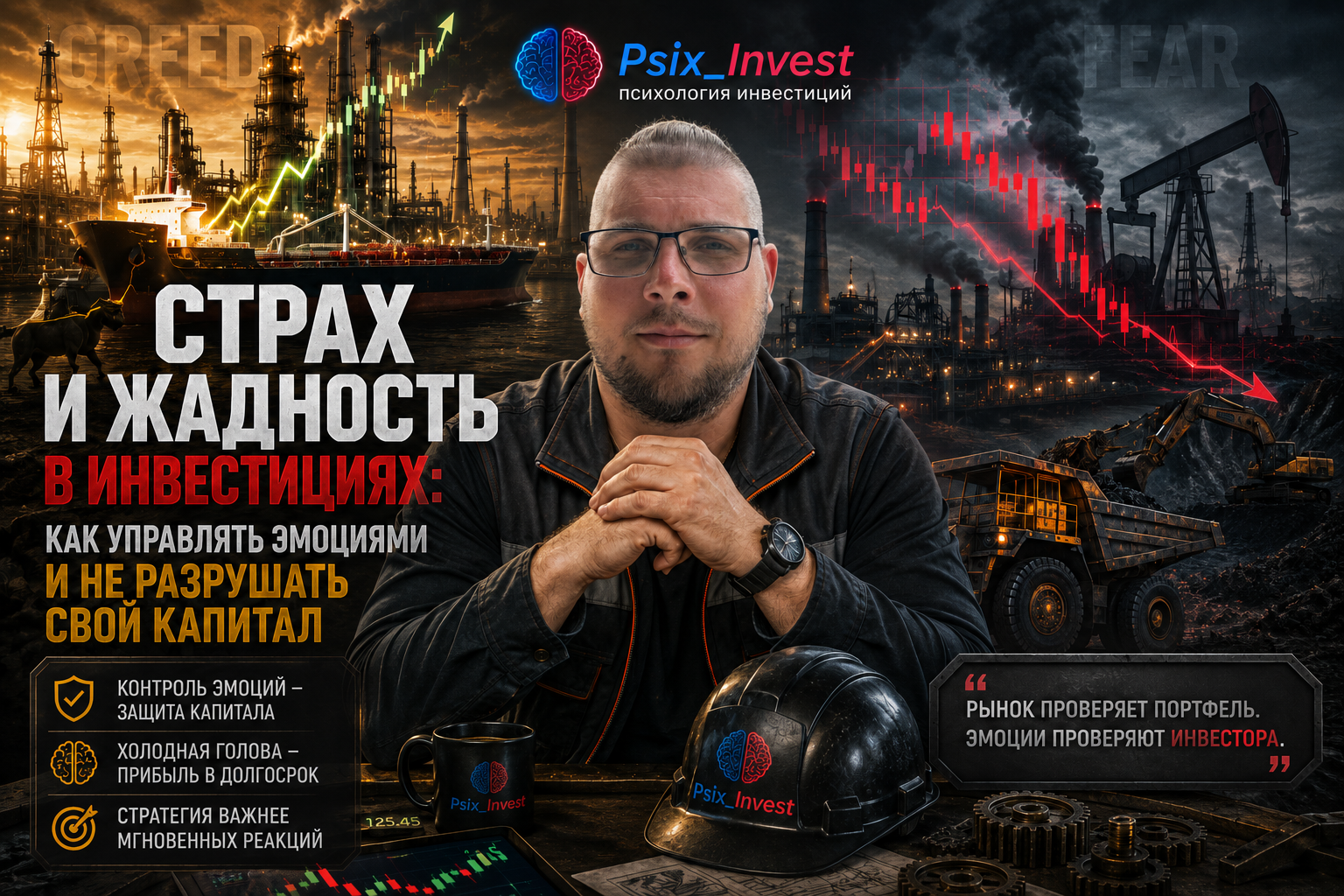 Создай банер 1200*800 соотношение 3:2 в стиле современный индустриальный стиль (заводы,нефтевышки параходы карьеры тяжелая техника)