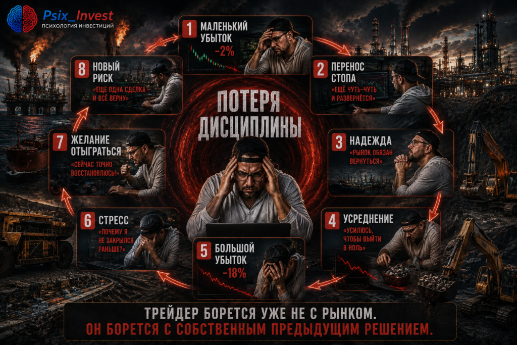 Цепочка эмоциональных решений трейдера после появления убыточной позиции