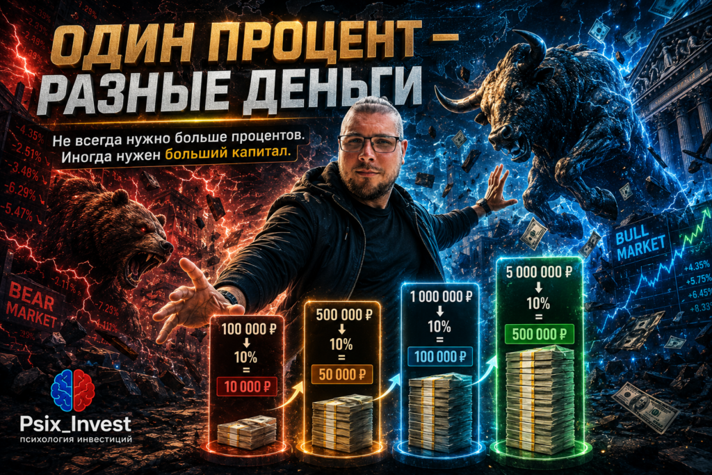 Сравнение денежной прибыли при одинаковой доходности и разном размере капитала