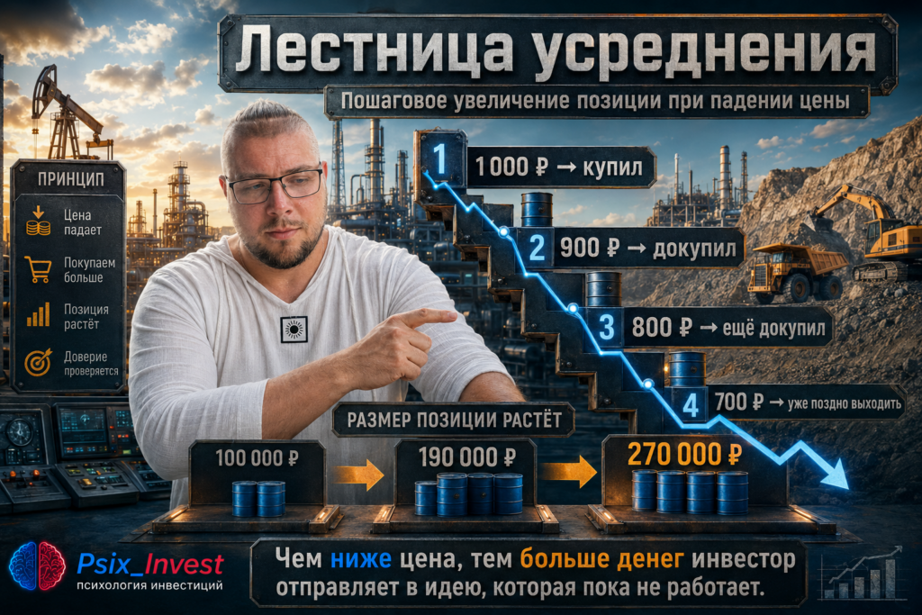 Увеличение размера позиции при последовательном усреднении падающего актива