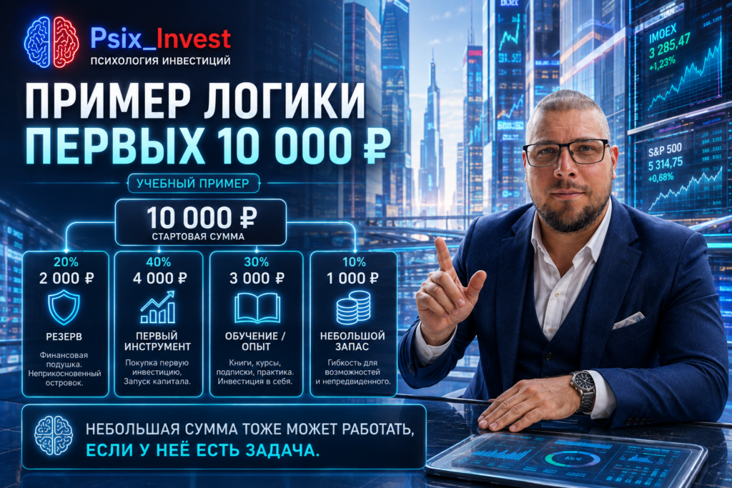 Пример распределения первых 10 000 рублей по инвестиционным задачам
