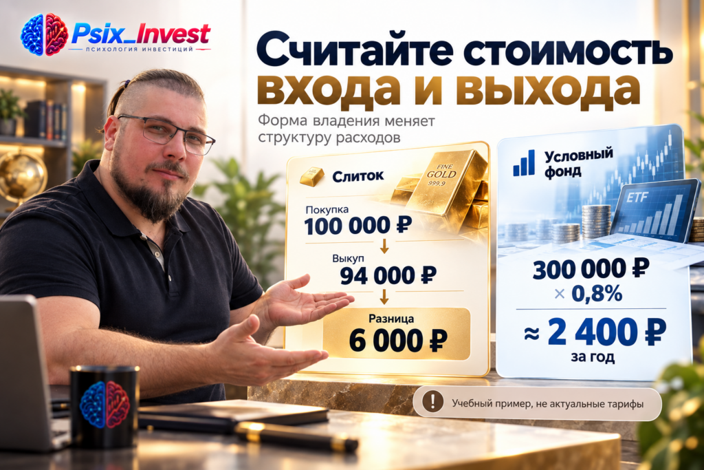 Учебное сравнение спреда золотого слитка и условных годовых расходов фонда на золото.