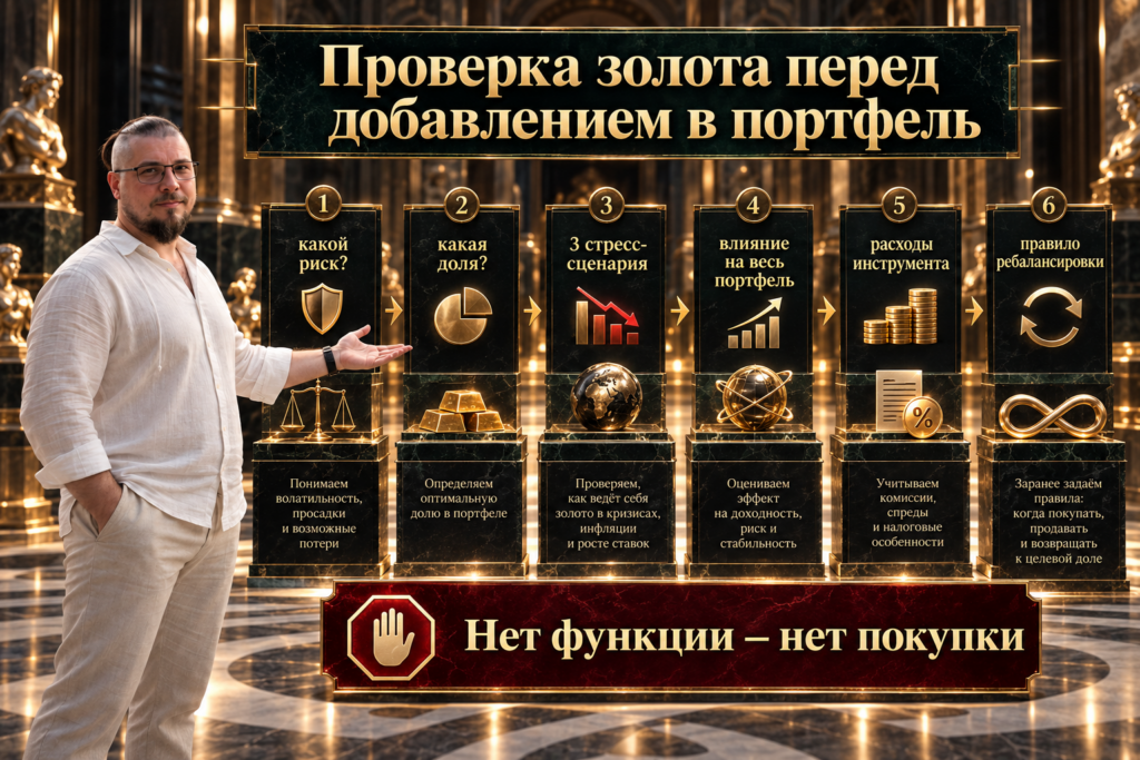 Сравнение просадки портфеля с золотом и без золота в условном стресс-сценарии.