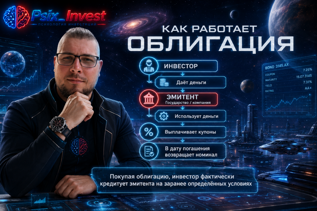 Схема передачи денег от инвестора эмитенту и возврата номинала с купонными выплатами