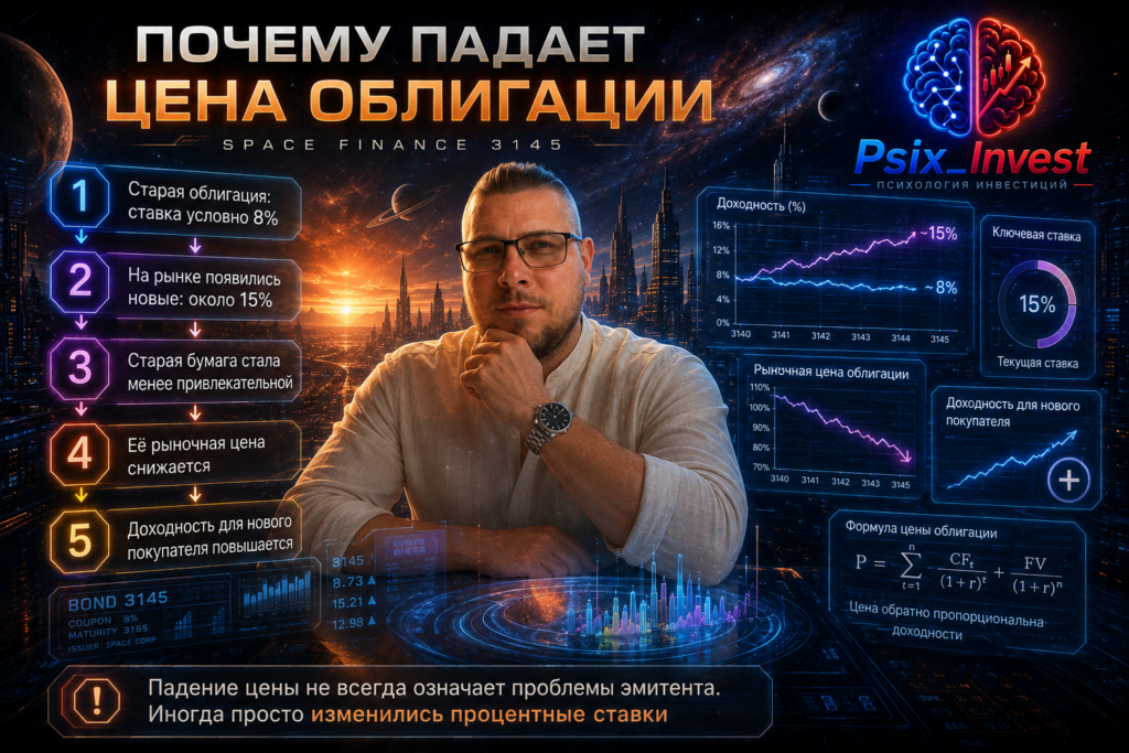 Схема влияния роста процентных ставок на рыночную цену облигации