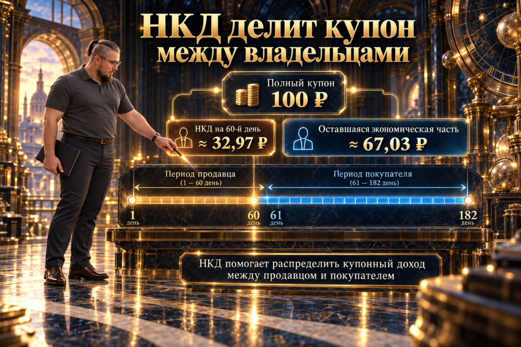 Схема выплаты купона по облигации от эмитента через депозитарную инфраструктуру на брокерский счёт инвестора.