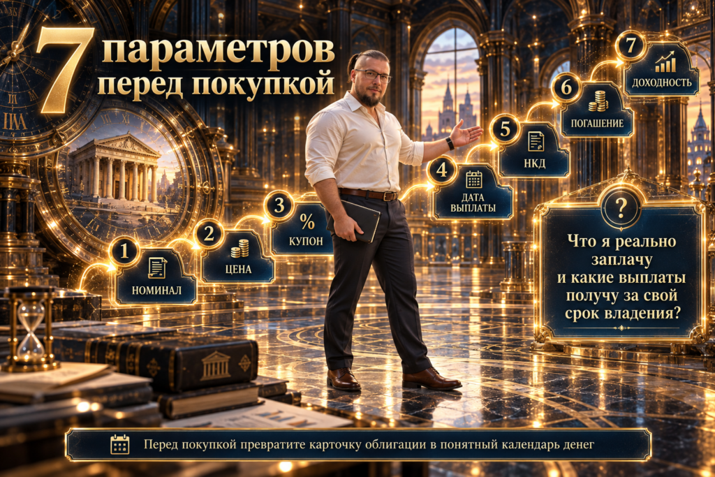 Учебный пример НКД: купон 100 рублей за 182 дня и накопление 32,97 рубля за первые 60 дней.
