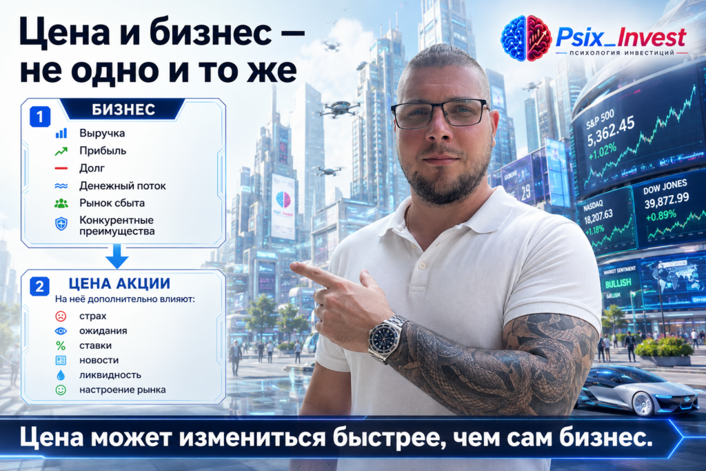 Схема различий между состоянием бизнеса и ежедневным движением цены акции