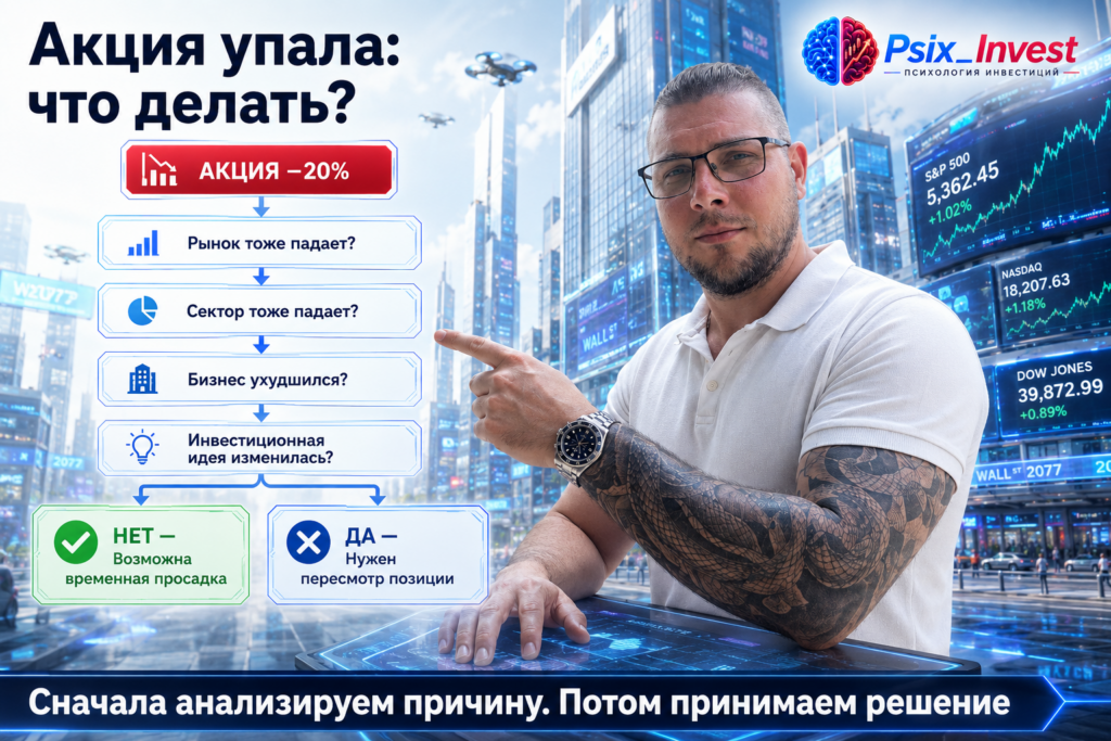 Пошаговая схема действий инвестора после падения акции на двадцать процентов