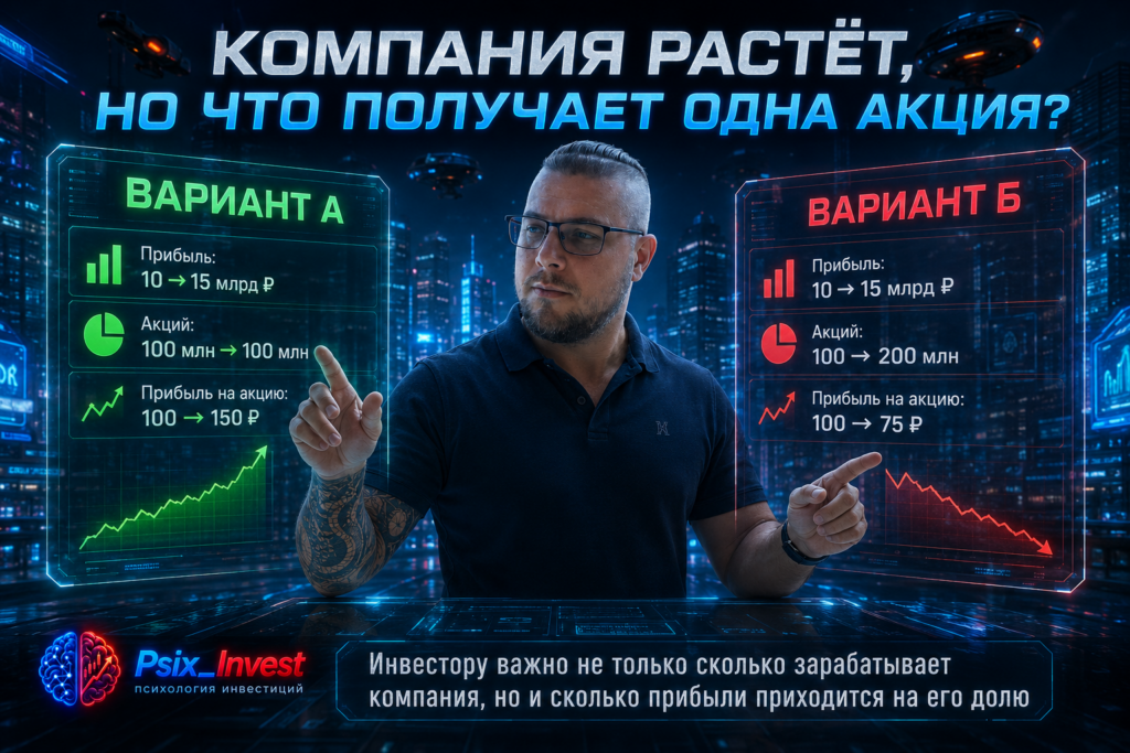 Сравнение прибыли компании и прибыли на одну акцию при дополнительном выпуске акций