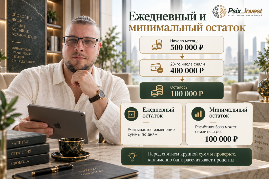 Сравнение начисления процентов на ежедневный и минимальный остаток