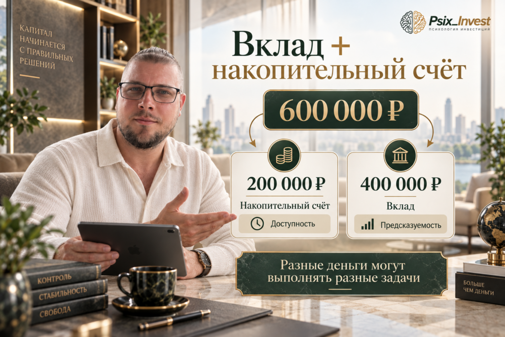 Пример распределения 600 тысяч рублей между вкладом и накопительным счётом