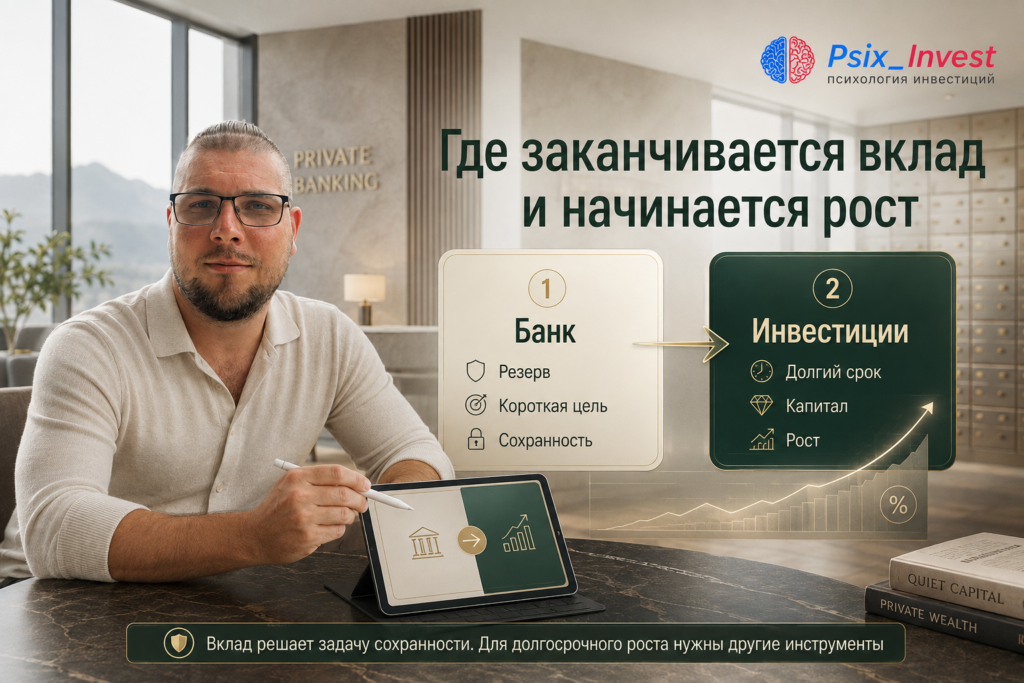 Сравнение сохранения денег на вкладе и долгосрочного роста инвестиционного капитала