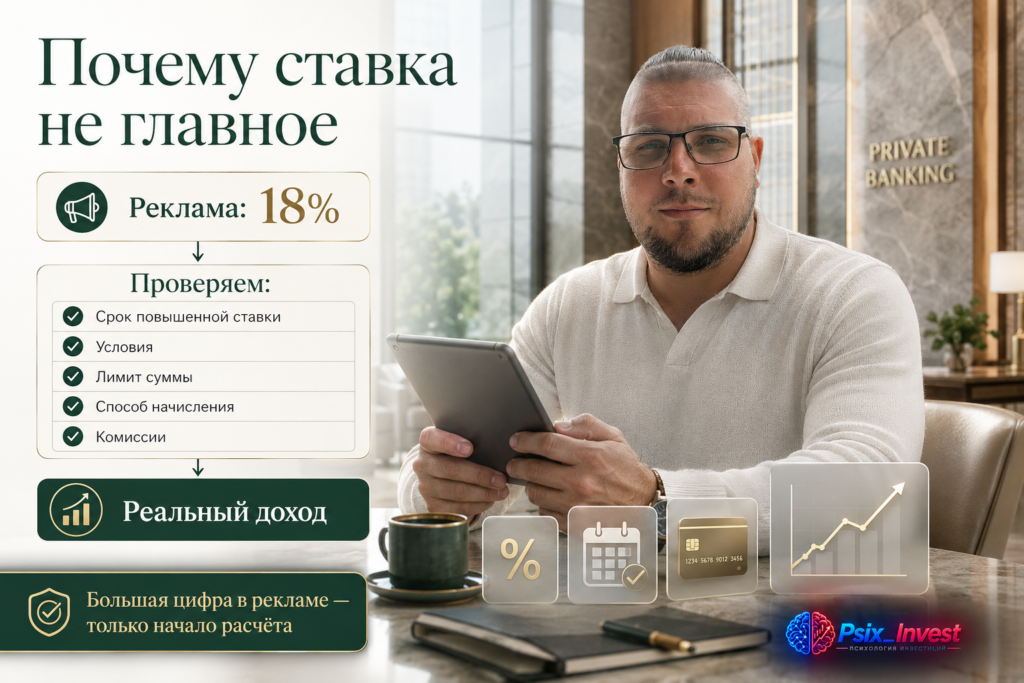 Схема проверки рекламной ставки банковского продукта перед расчётом реального дохода