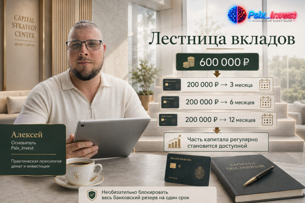 Пример лестницы из трёх вкладов на разные сроки для управления ликвидностью