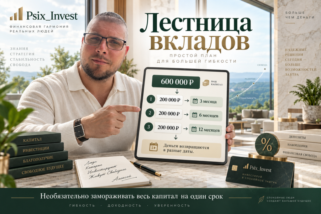 Лестница из трёх банковских вкладов с разными сроками окончания