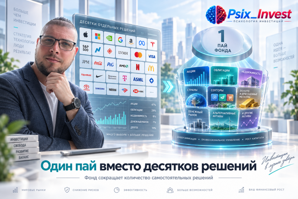 Инвестор выбирает между множеством отдельных акций и готовым инвестиционным фондом.