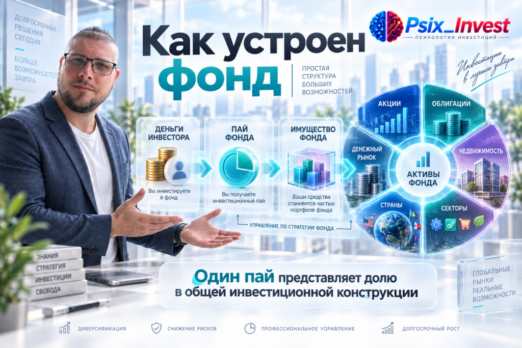 Схема устройства инвестиционного фонда и доли инвестора в его активах.