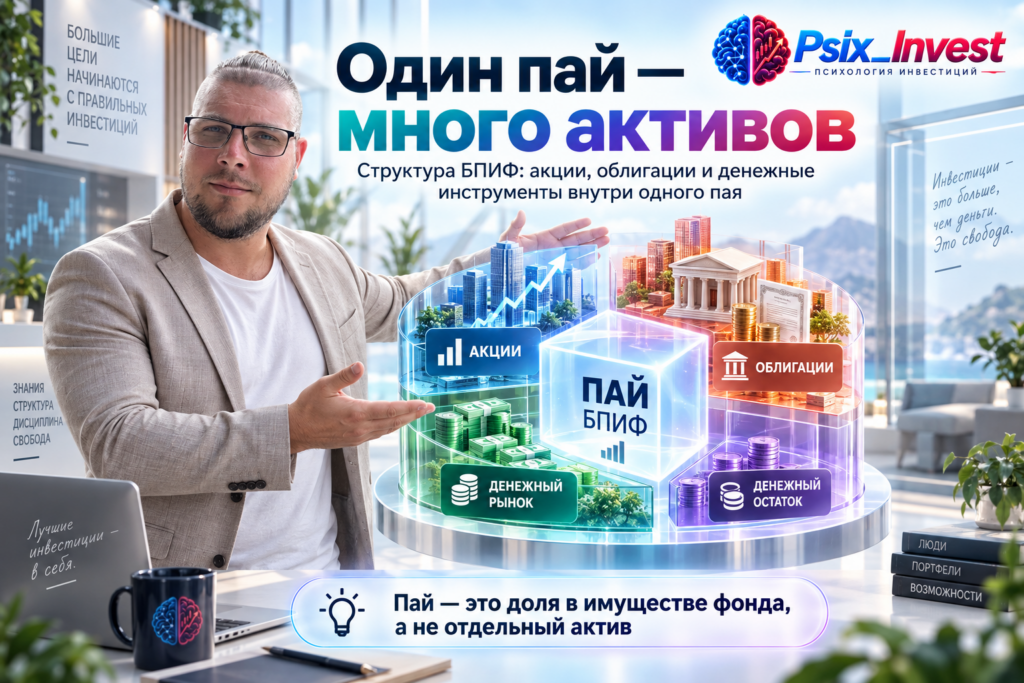 Структура БПИФ: акции, облигации и денежные инструменты внутри одного пая.