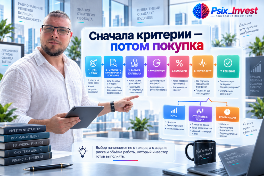 «Алгоритм выбора между отдельными акциями и инвестиционным фондом».