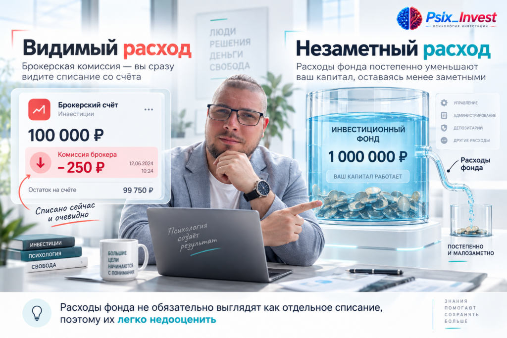 Сравнение видимой брокерской комиссии и расходов инвестиционного фонда.