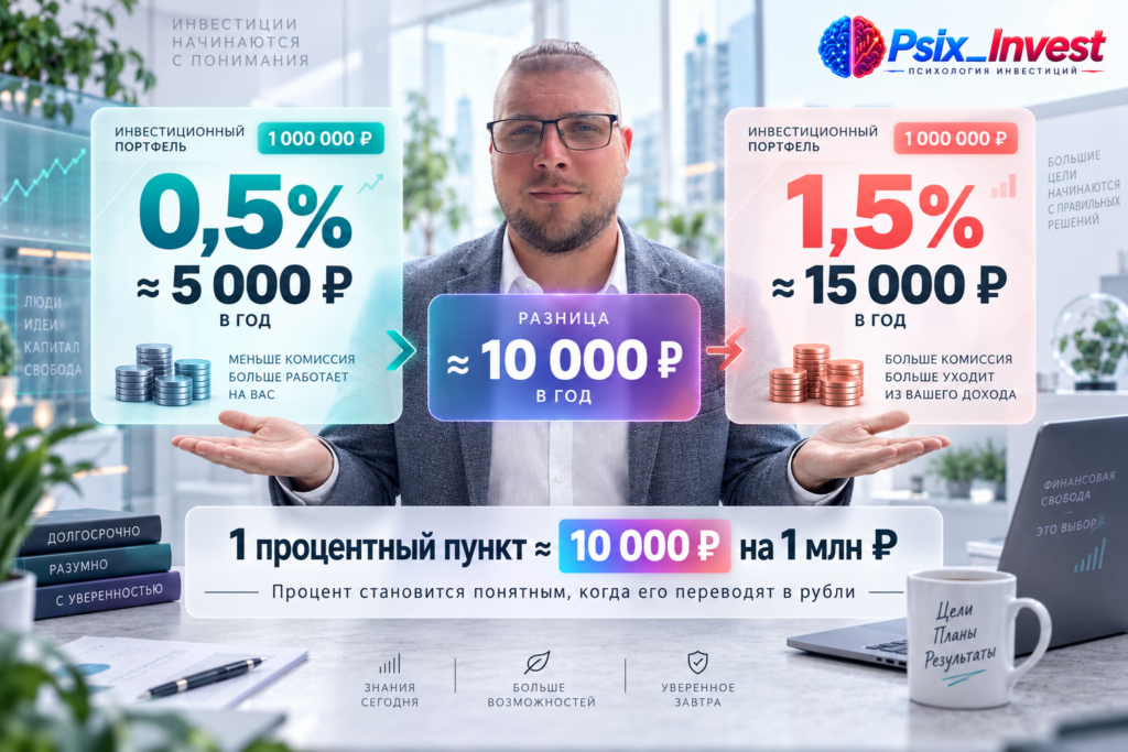 Сравнение расходов фондов 0,5 и 1,5 процента на капитале один миллион рублей.