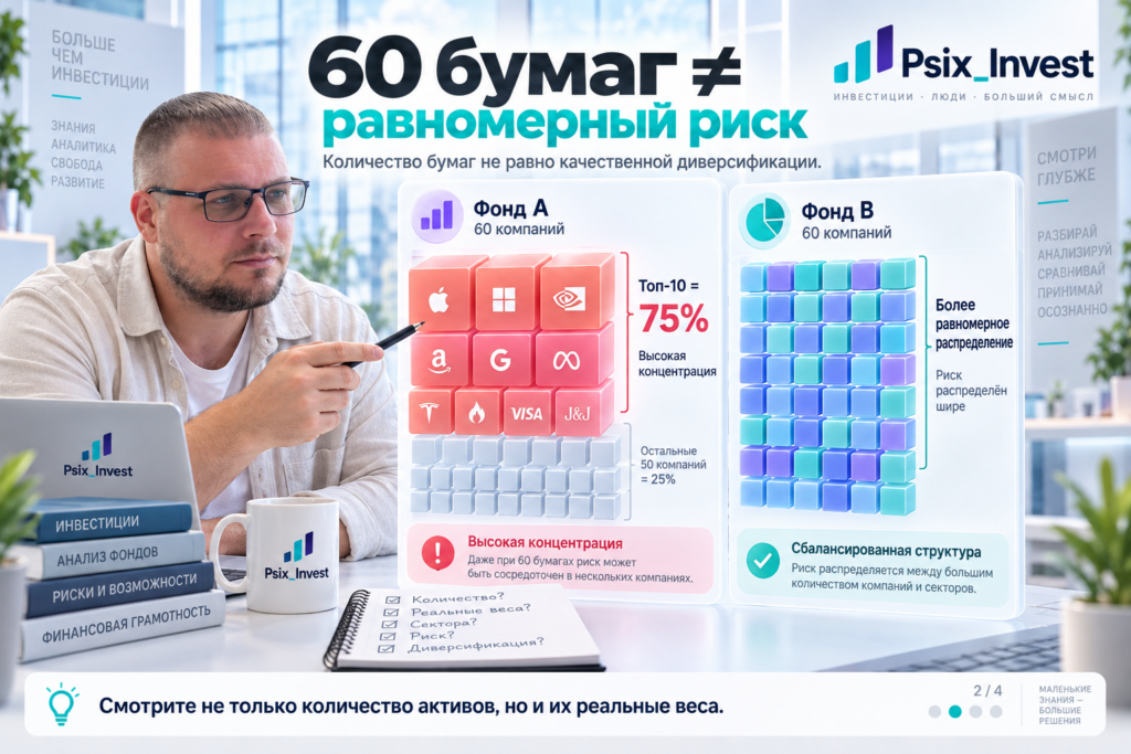 Сравнение концентрированного и более равномерно распределённого состава инвестиционного фонда