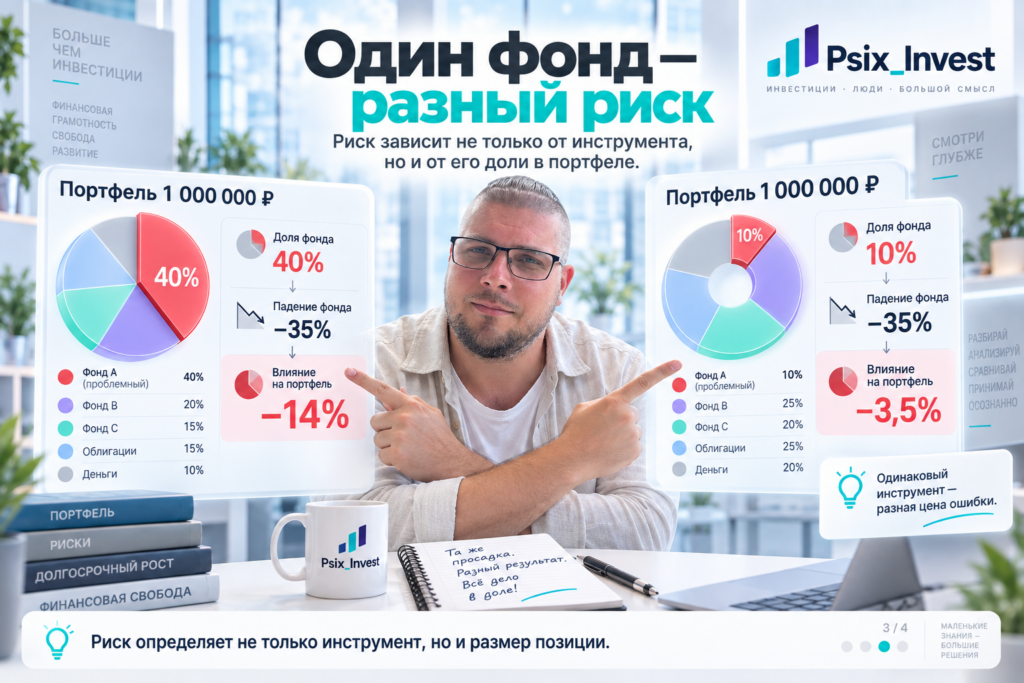 Сравнение влияния падения фонда на портфель при доле 40 и 10 процентов.