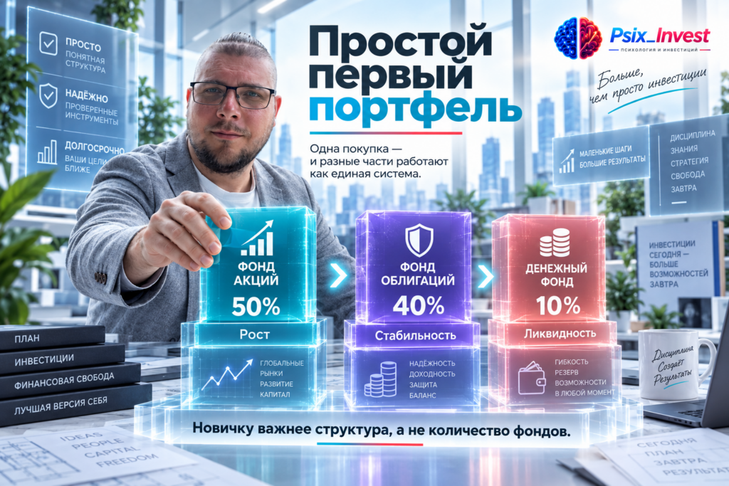 Пример первого портфеля из фонда акций, облигаций и денежного рынка в пропорции 50 на 40 на 10