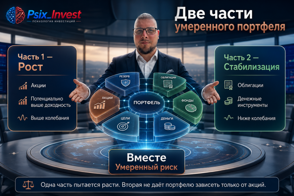 Разделение умеренного инвестиционного портфеля на активы роста и защитную часть