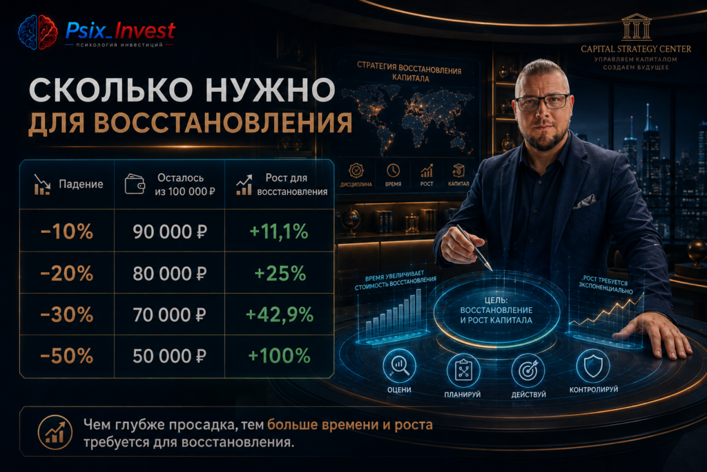 Таблица зависимости необходимого восстановления капитала от глубины просадки