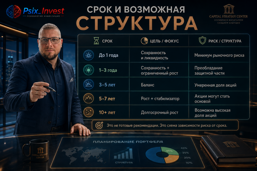 Связь срока финансовой цели и допустимого уровня риска инвестиционного портфеля