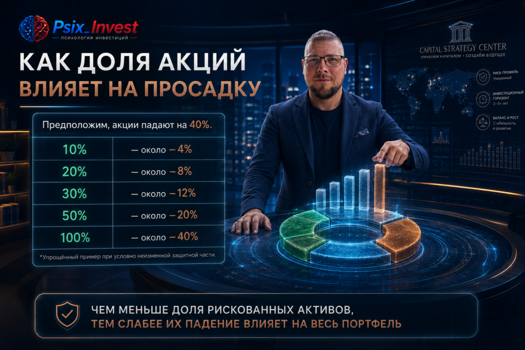 Таблица влияния доли акций на возможную просадку инвестиционного портфеля