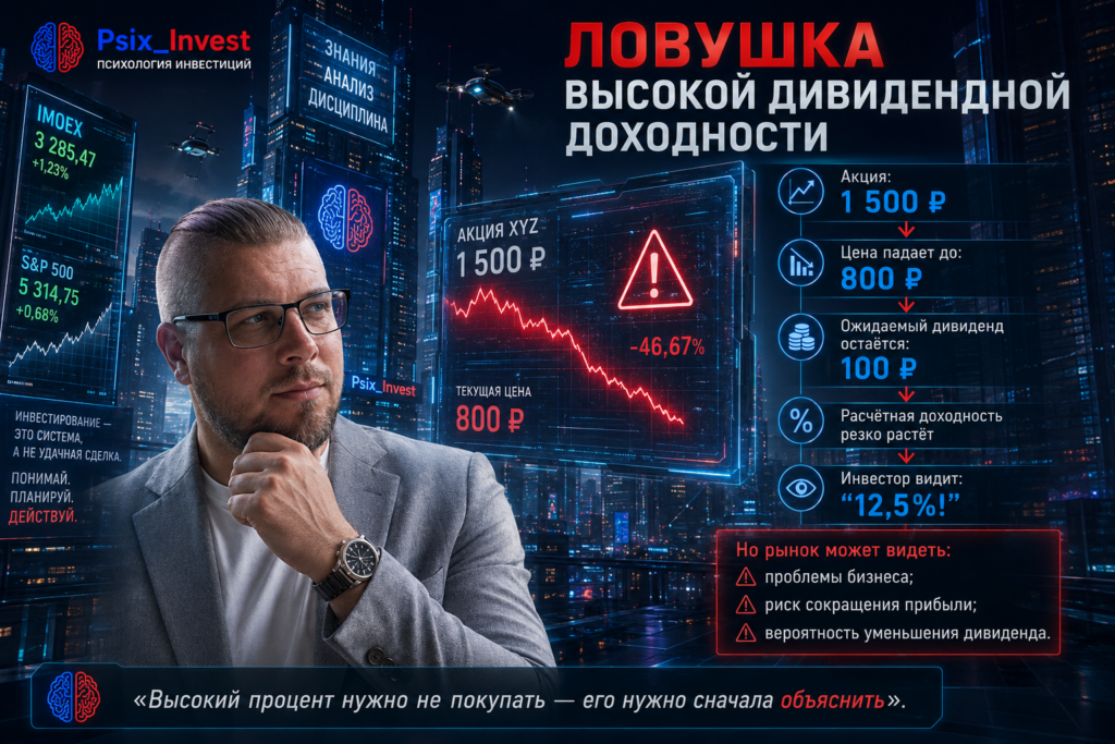 Схема возникновения высокой дивидендной доходности после снижения цены акции