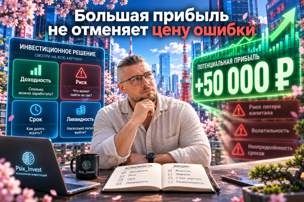 Иллюзия легких денег в инвестициях: высокая потенциальная прибыль отвлекает внимание от риска и срока.