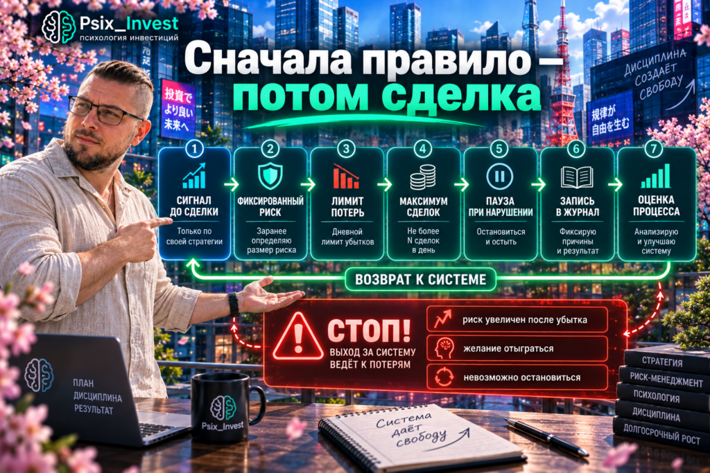 Пошаговая схема возврата от азартного поведения к системному инвестиционному процессу.